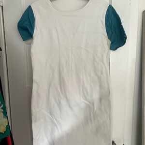 White Dress with Teal Sleeves